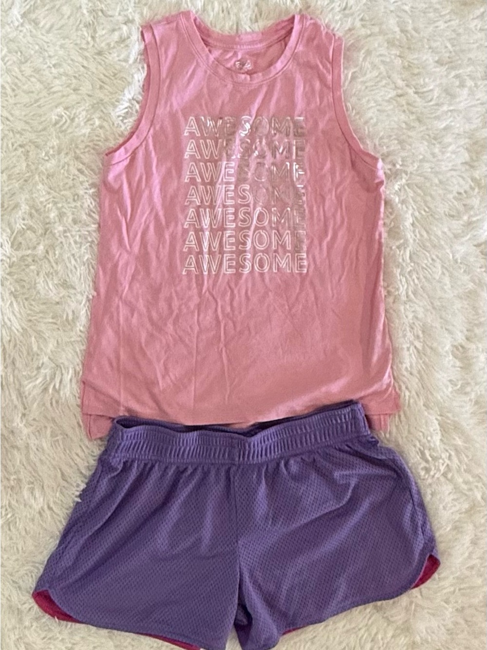 Athletic Works Girls XL 14-16 Pink Awesome Tank Top BCG Purple Shorts Outfit Set - Picture 2 of 8